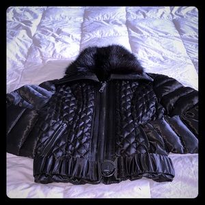 Satin Quilted Fur Crop Puffer Coat